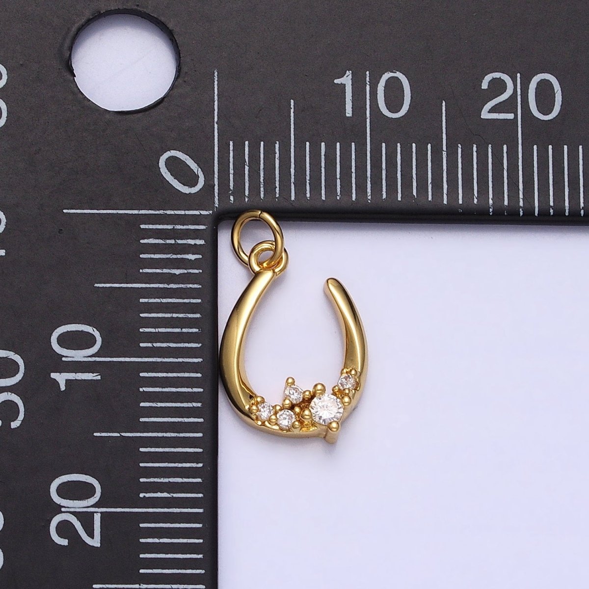 Dainty Gold Fish Hook Charm Silver U Charm with CZ Stone AC416 AC417