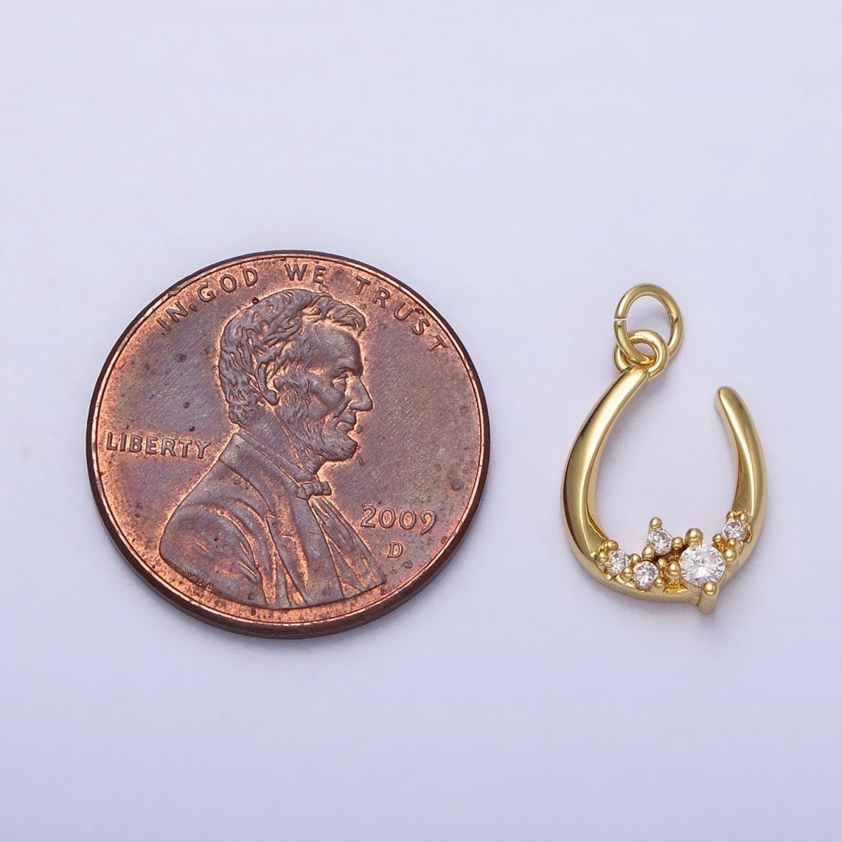 Dainty Gold Fish Hook Charm Silver U Charm with CZ Stone AC416 AC417
