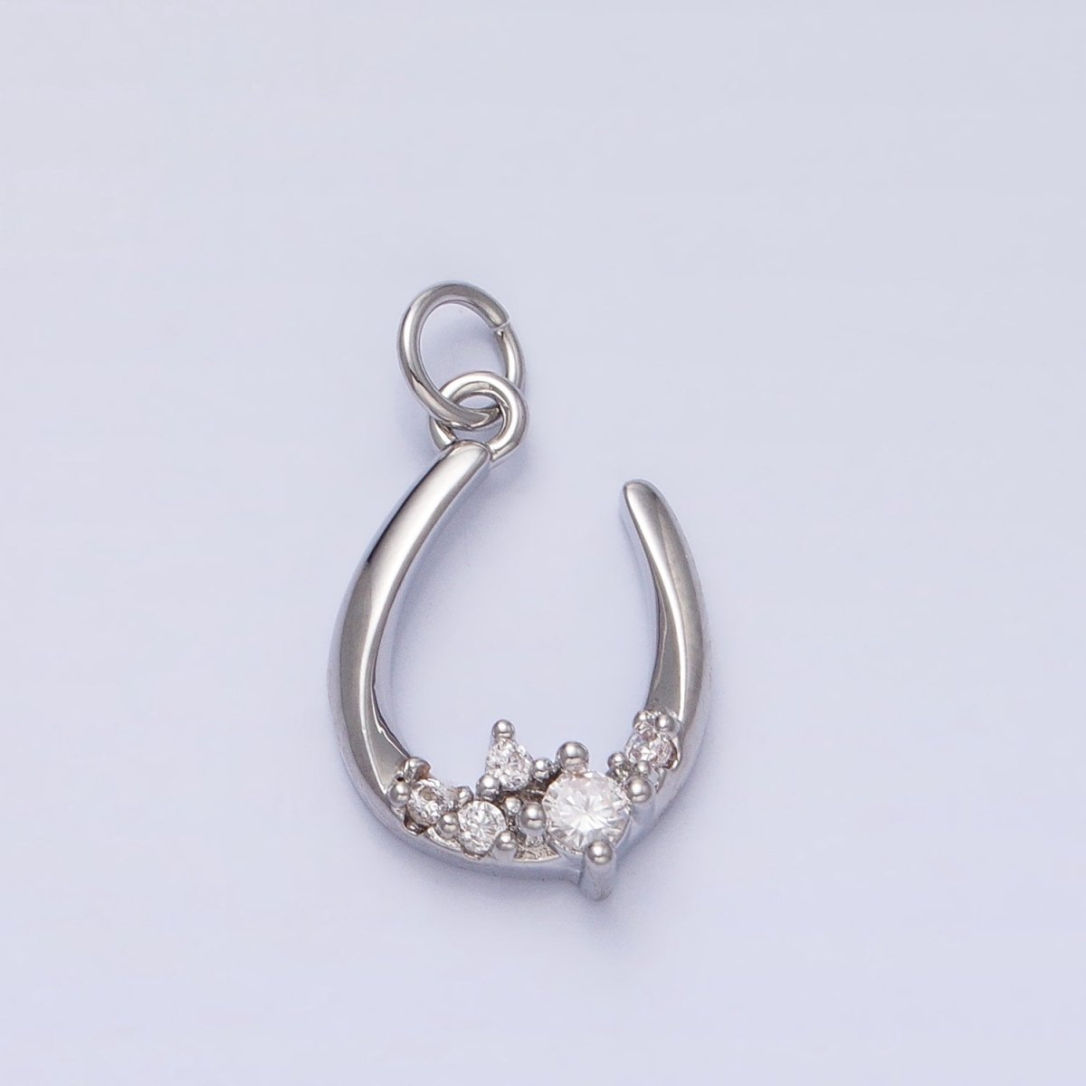 Dainty Gold Fish Hook Charm Silver U Charm with CZ Stone AC416 AC417