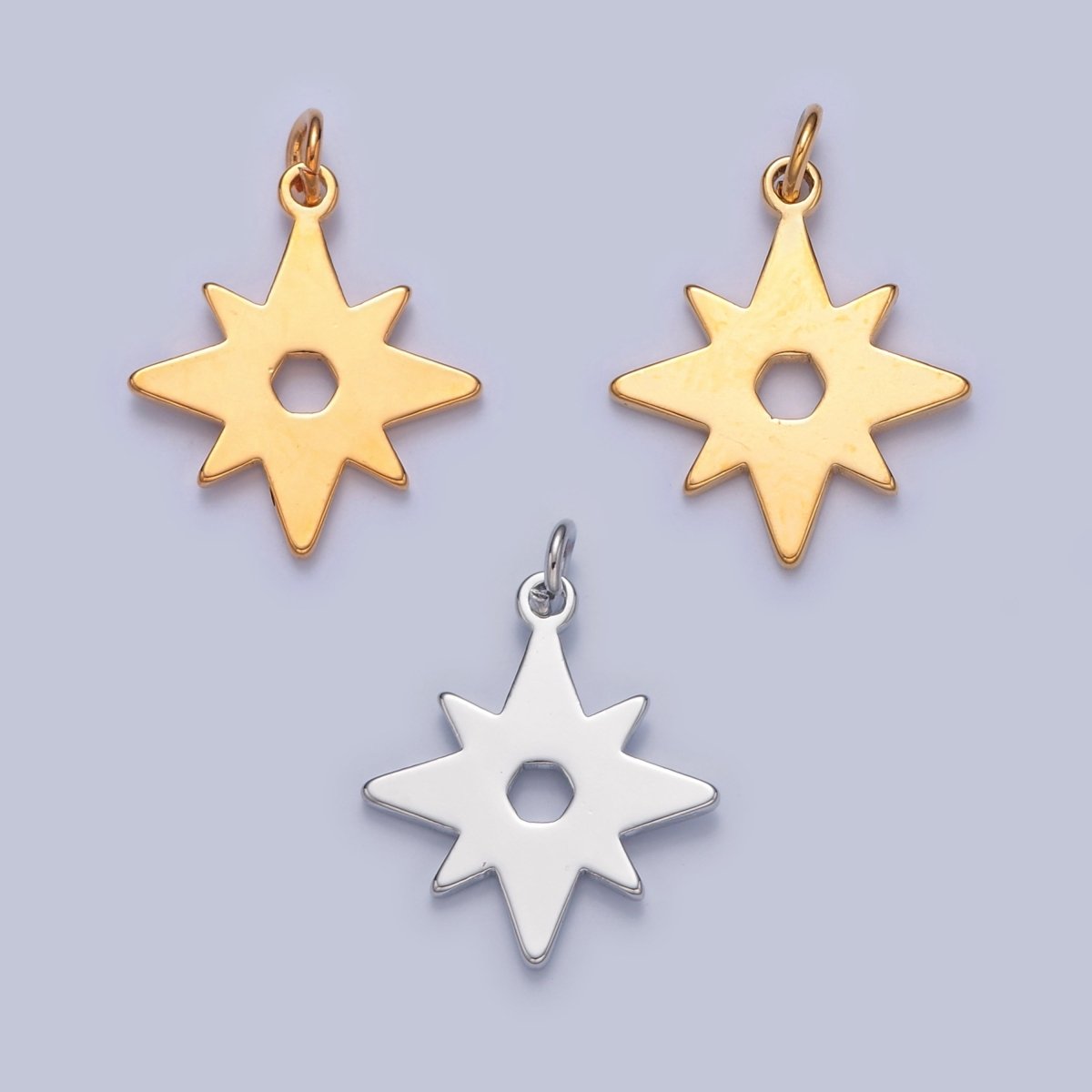 Dainty Gold Flat Star Pendant Starburst Charm for Necklace Bracelet Earring 14K or 24K Gold Filled W-463~W-465
