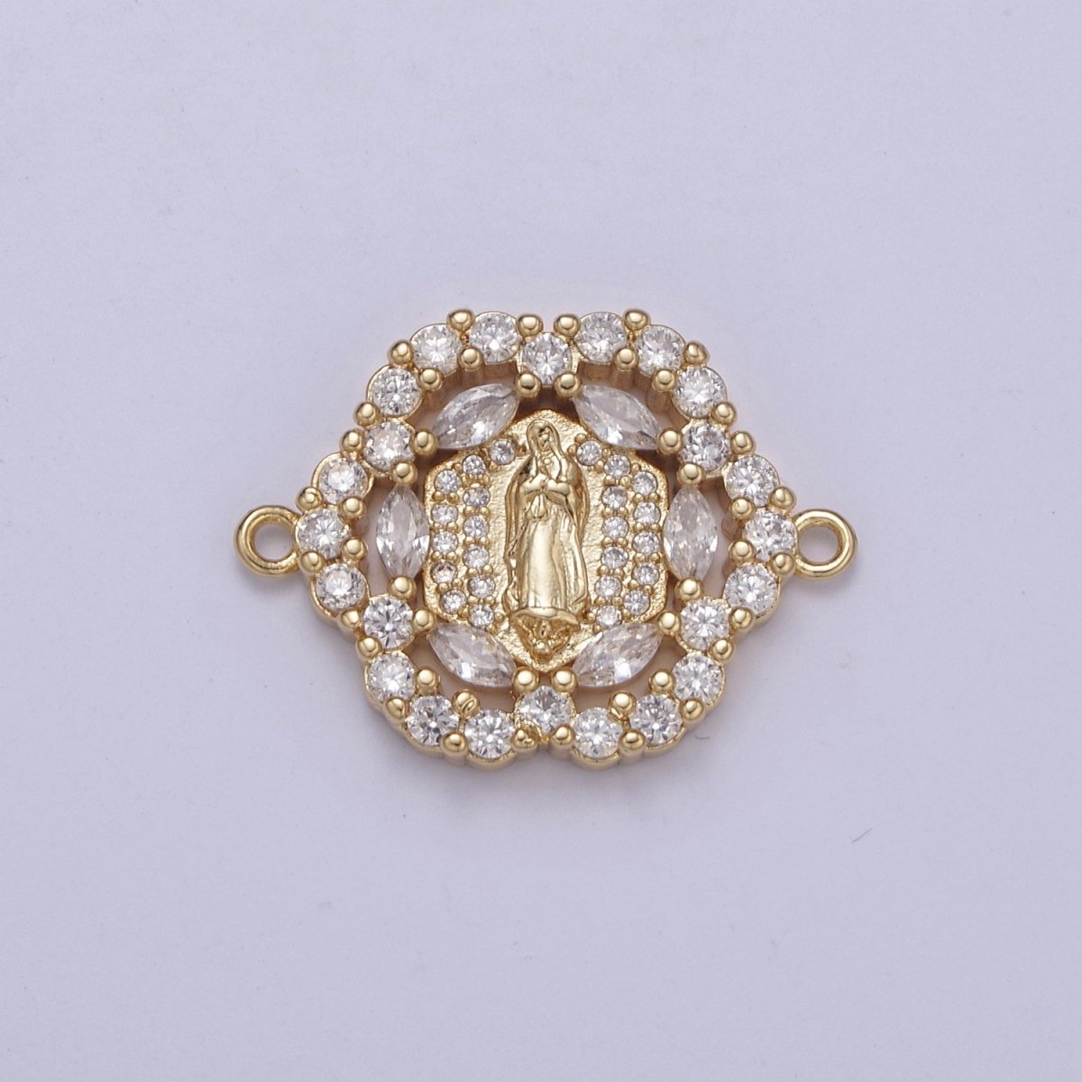 Dainty Gold Floral Cubic Virgin Mary Lady Guadalupe Charm Connector for Bracelet F-463 - DLUXCA