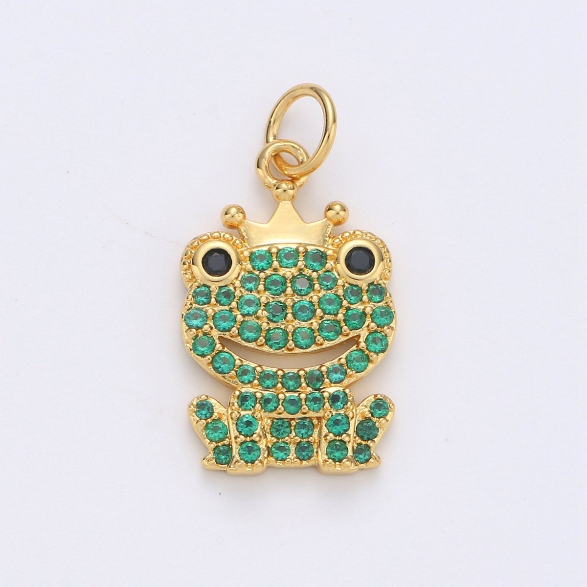 Dainty Gold Frog Pendant CZ Micro Pave Green Frog Charm D-121 D-122