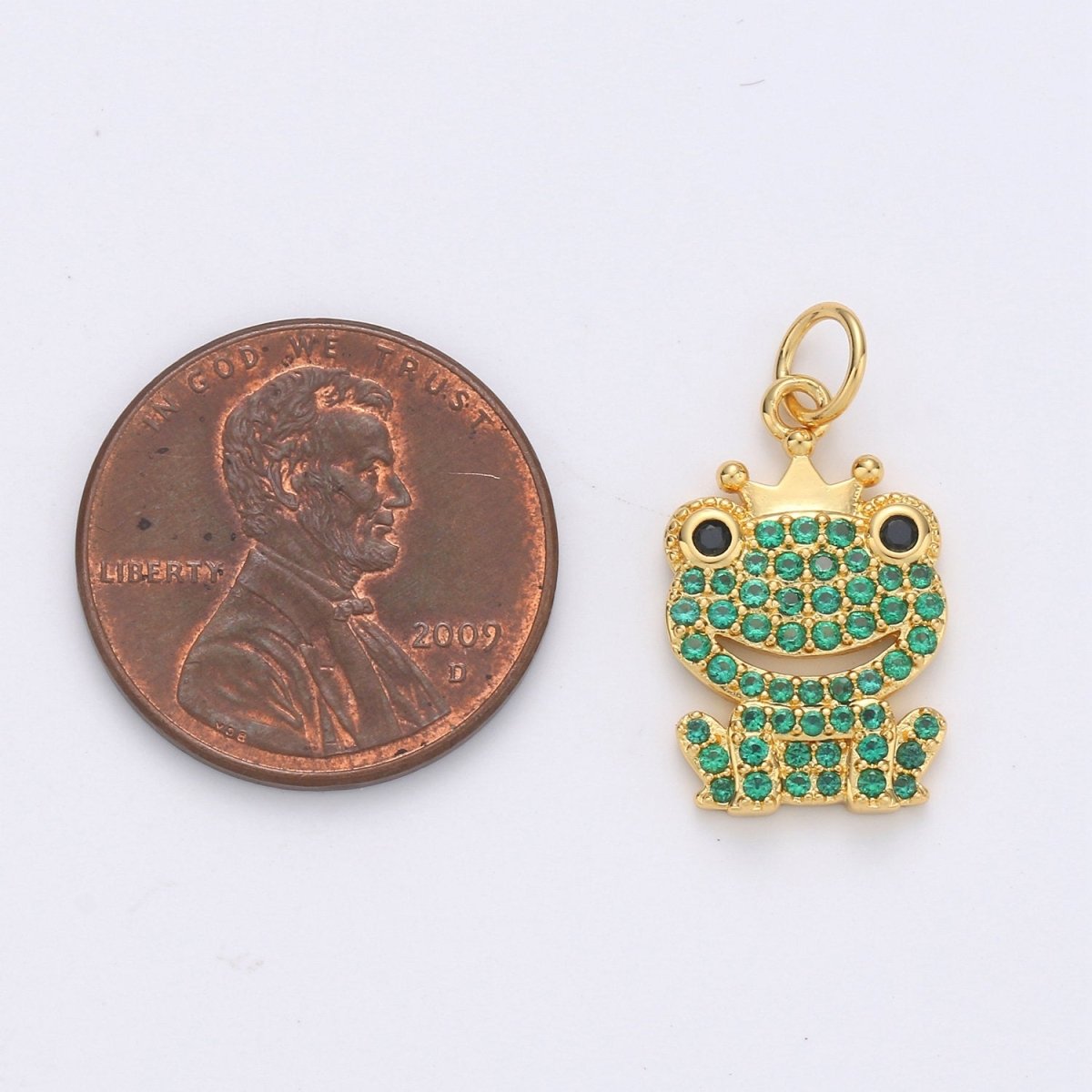 Dainty Gold Frog Pendant CZ Micro Pave Green Frog Charm D-121 D-122