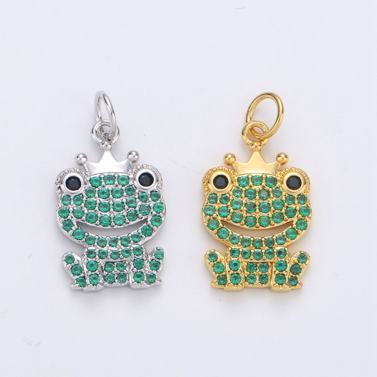 Dainty Gold Frog Pendant CZ Micro Pave Green Frog Charm D-121 D-122