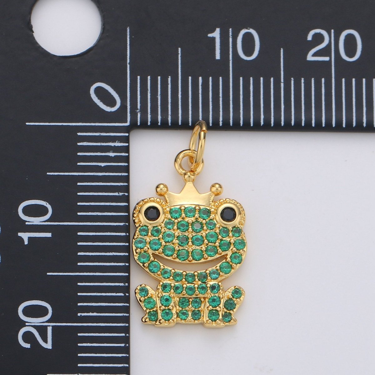 Dainty Gold Frog Pendant CZ Micro Pave Green Frog Charm D-121 D-122