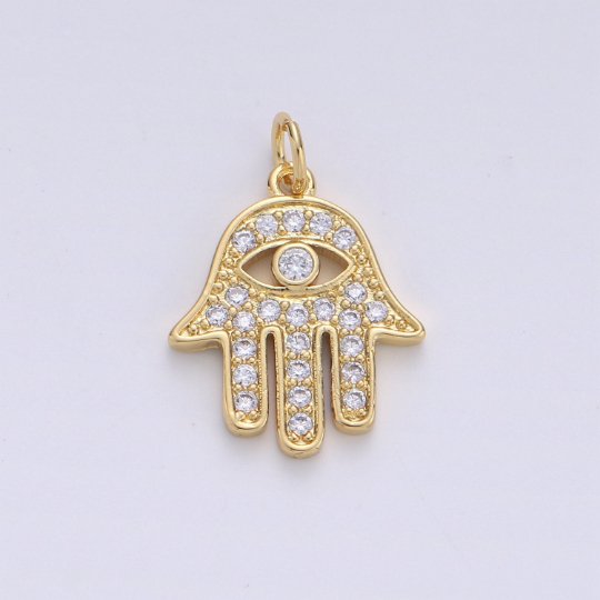 Dainty Gold Hamsa Hand Charm -14k Gold Filled small fatima Hand protection Micro Pave hand pendant for Bracelet Necklace earring Charm D-097