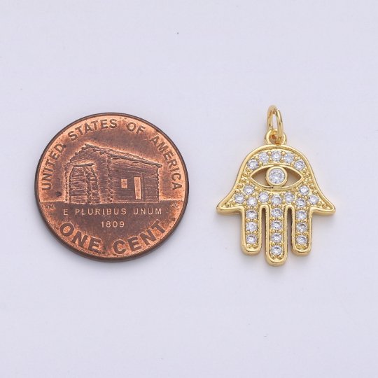 Dainty Gold Hamsa Hand Charm -14k Gold Filled small fatima Hand protection Micro Pave hand pendant for Bracelet Necklace earring Charm D-097