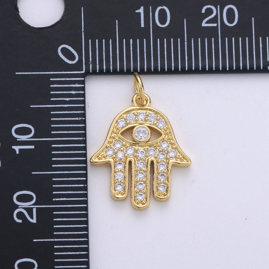 Dainty Gold Hamsa Hand Charm -14k Gold Filled small fatima Hand protection Micro Pave hand pendant for Bracelet Necklace earring Charm D-097