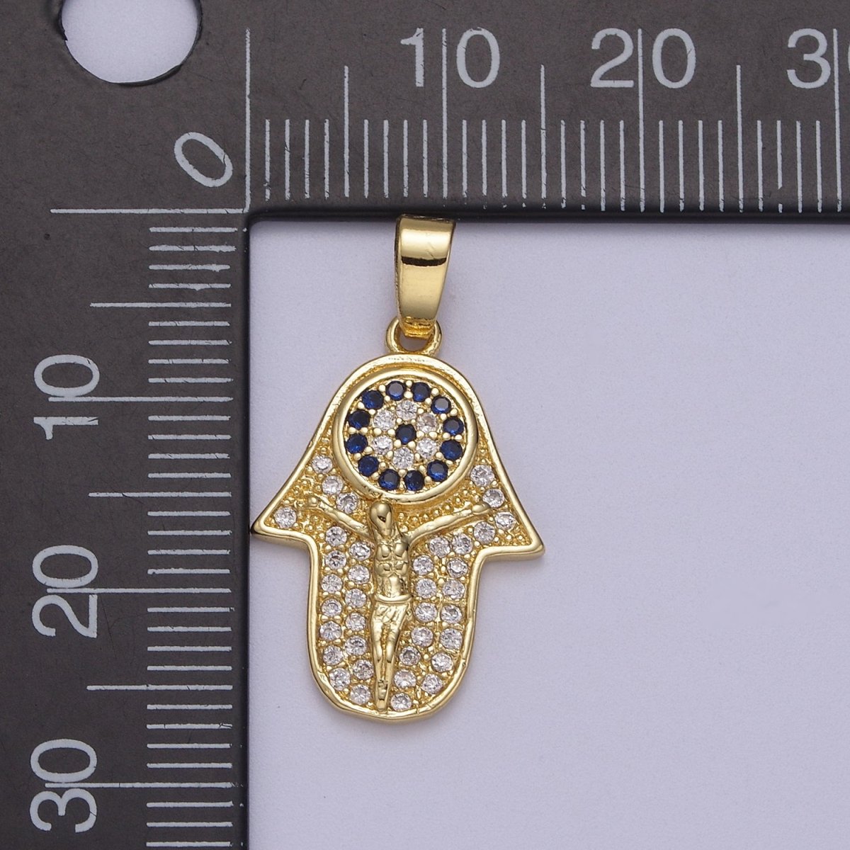 Dainty Gold Hamsa Hand Charm with Crucifix Jesus Pendant N-596 - DLUXCA