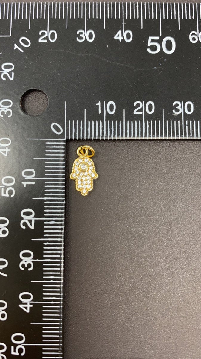 Dainty Gold Hamsa Hand Cubic Zirconia Charm for Bracelet Necklace Pendant Earring Findings for Jewelry Making E-544 E-582