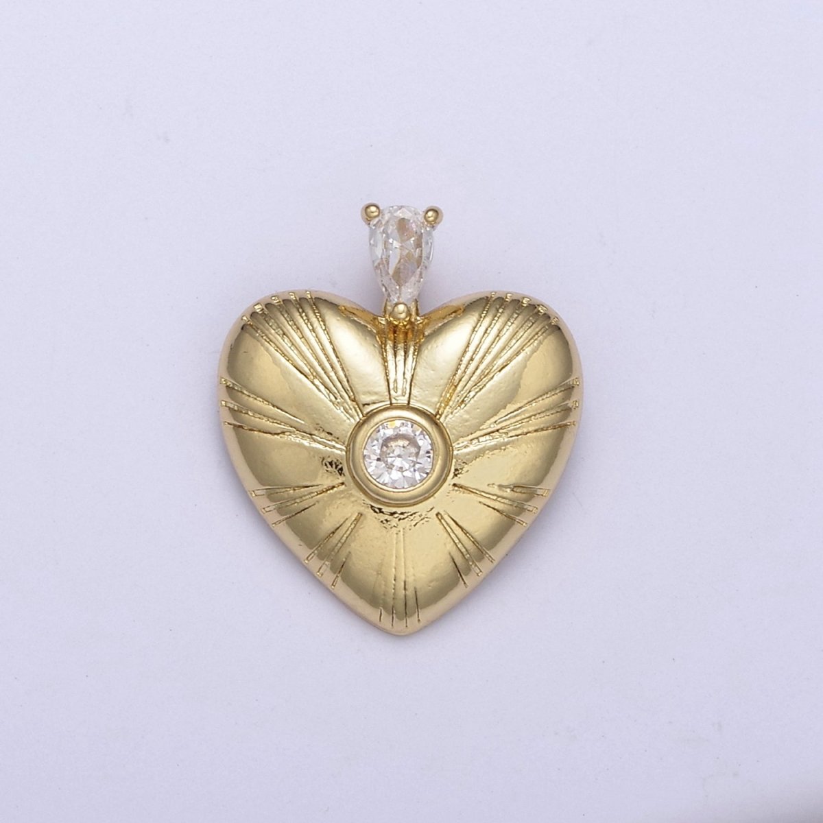 Dainty Gold Heart Charm Cubic Love Sunburst Heart Pendant C-683 - DLUXCA