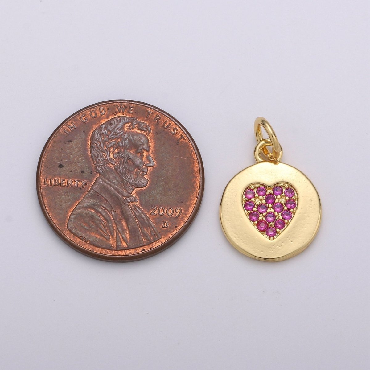 Dainty Gold Heart Charm, Disc Coin Charm gold Pendant, Minimalist Jewelry Making in 24k Gold Filled Findings for Bracelet Earring D-347 - DLUXCA