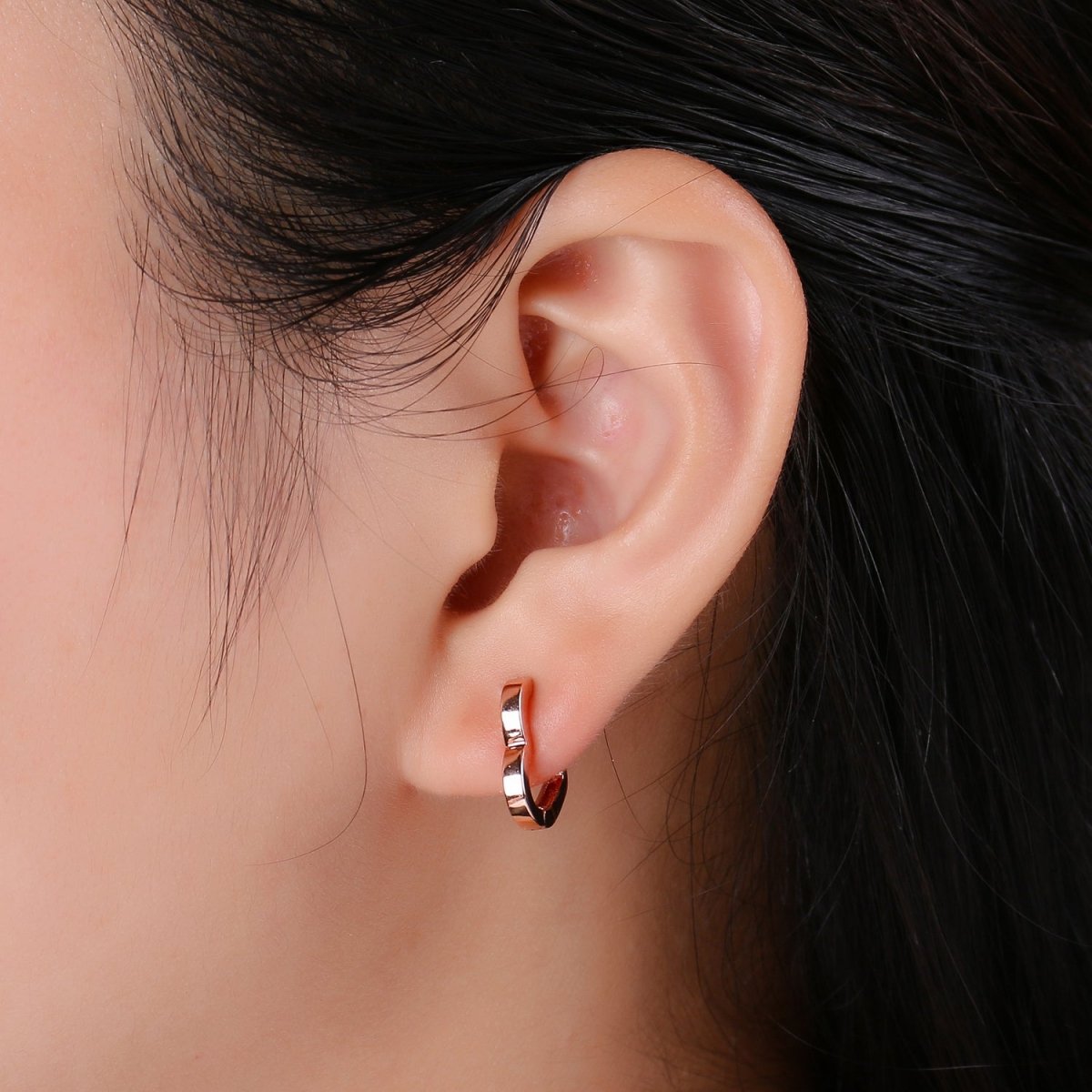 Dainty Gold Heart Hoop Earrings, Small Gold One Touch Hoops, Heart Earring Gift For Her 24k Gold Filled Earring K-582 K-760 Q-084
