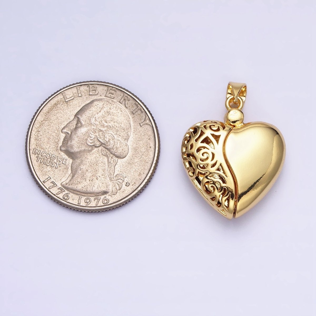 Dainty Gold Heart Pendant Cosmic Open Heart Charm Locket for Valentine Jewelry AA261 - DLUXCA