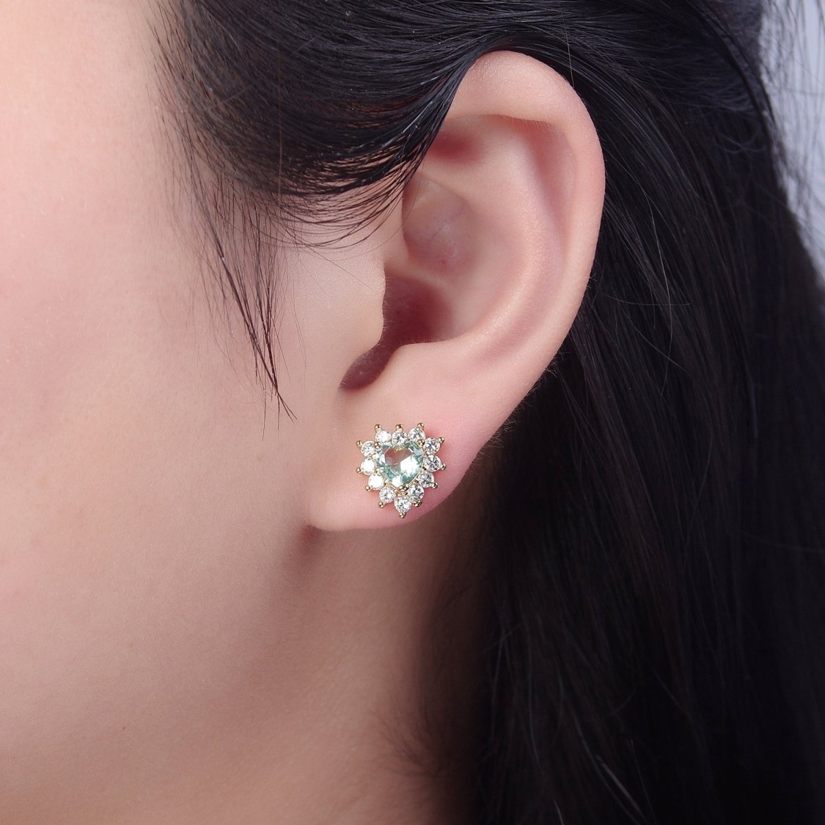 Dainty Gold Heart Stud Earrings Aqua Heart Cz Minimalist Delicate Earring 18K Gold Filled Stud Earring Valentine V-126 - DLUXCA