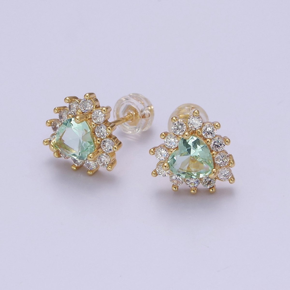 Dainty Gold Heart Stud Earrings Aqua Heart Cz Minimalist Delicate Earring 18K Gold Filled Stud Earring Valentine V-126 - DLUXCA