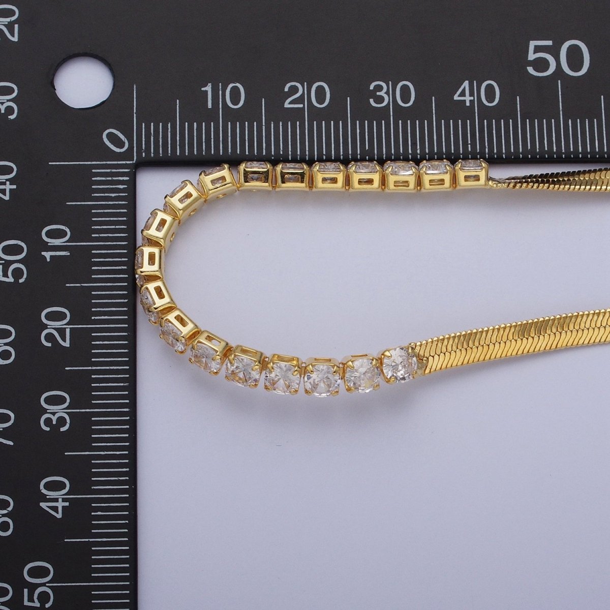 Dainty Gold Herringbone Necklace, Gold Flat Snake Chain Layered Choker, Cubic Zirconia Diamond Layer Chain Necklace for Her | WA-1086 WA-1087 Clearance Pricing