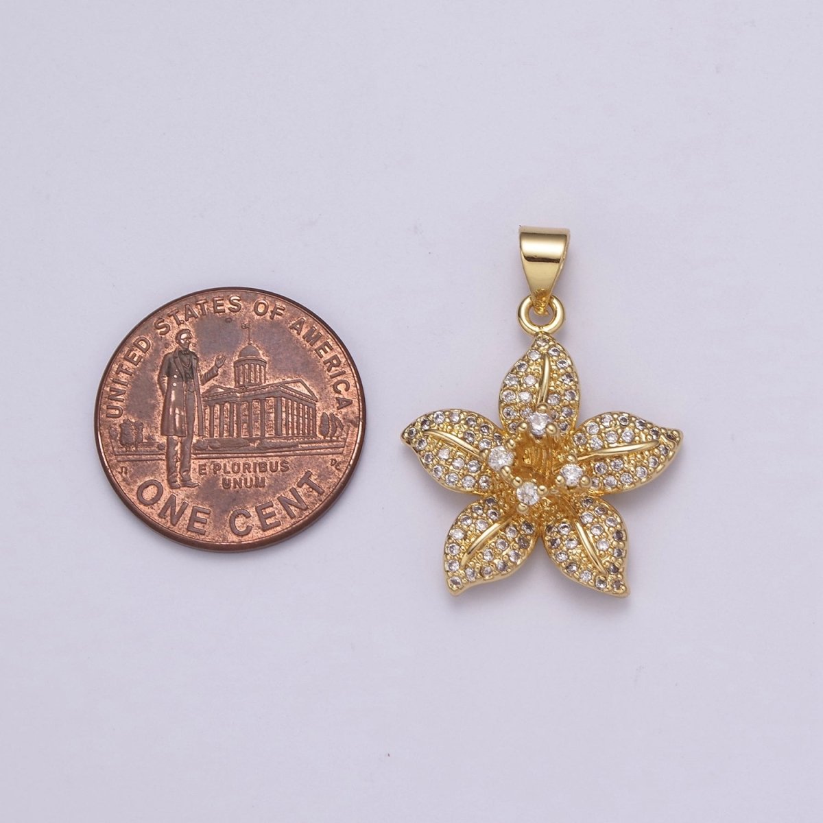 Dainty Gold Hibiscus Pendant Flower Floral Charm, Small Wild Flower Charm for Necklace Bracelet Micro Pave Jewelry N-526 - DLUXCA