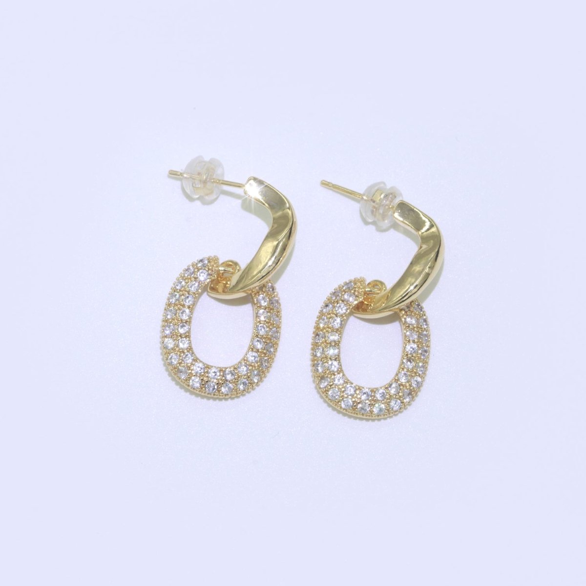 Dainty Gold Hoop Earring Micro Pave Dangle Round Stud Earring T-045 - DLUXCA