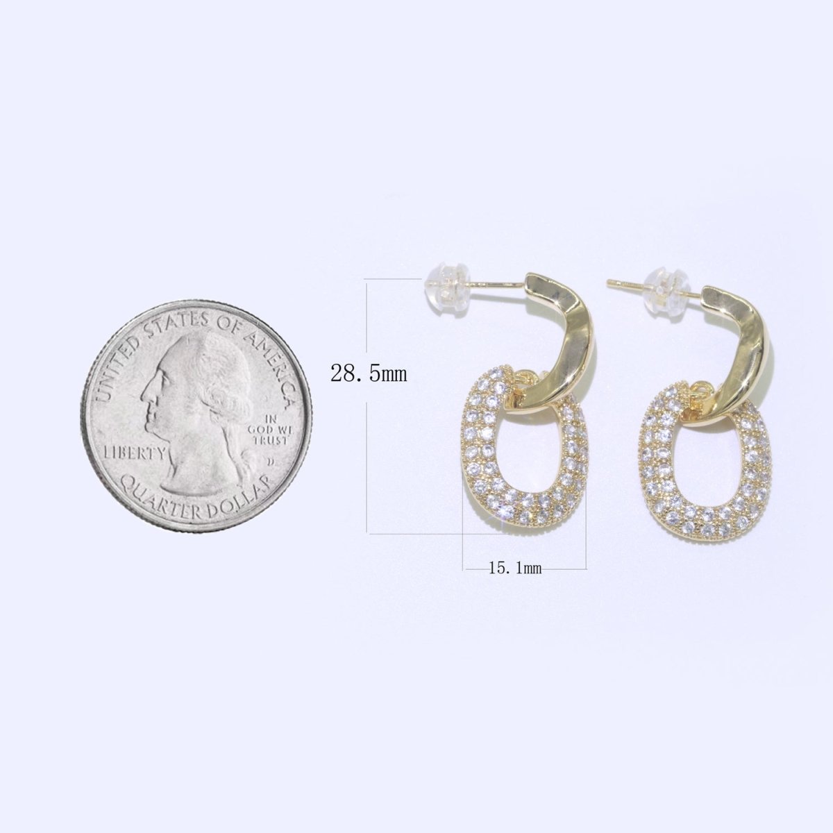 Dainty Gold Hoop Earring Micro Pave Dangle Round Stud Earring T-045 - DLUXCA