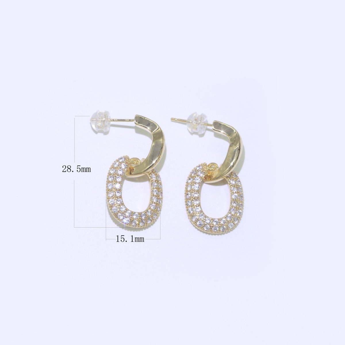 Dainty Gold Hoop Earring Micro Pave Dangle Round Stud Earring T-045 - DLUXCA