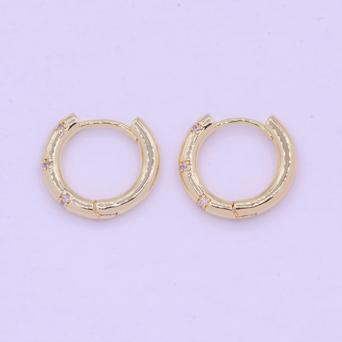 Dainty Gold Huggie Earring 16mm CZ Earring for Minimalist Jewelry Q-036 - DLUXCA