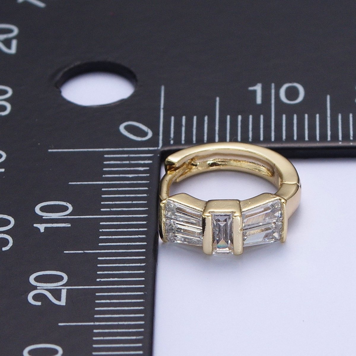 Dainty Gold Huggie Earring Clear Baguette Earring for Everday Use Hypoallergenic Jewelry AE-1022 - DLUXCA