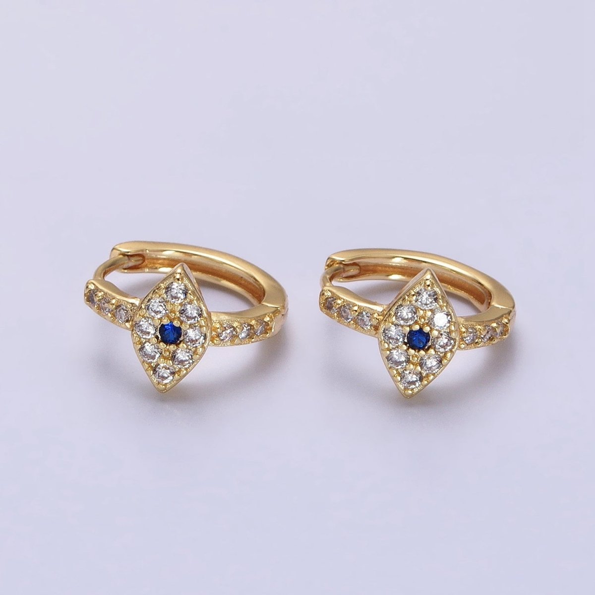 Dainty Gold Huggie Earring Micro Pave Evil Eye Hoop Earring AB663 - DLUXCA