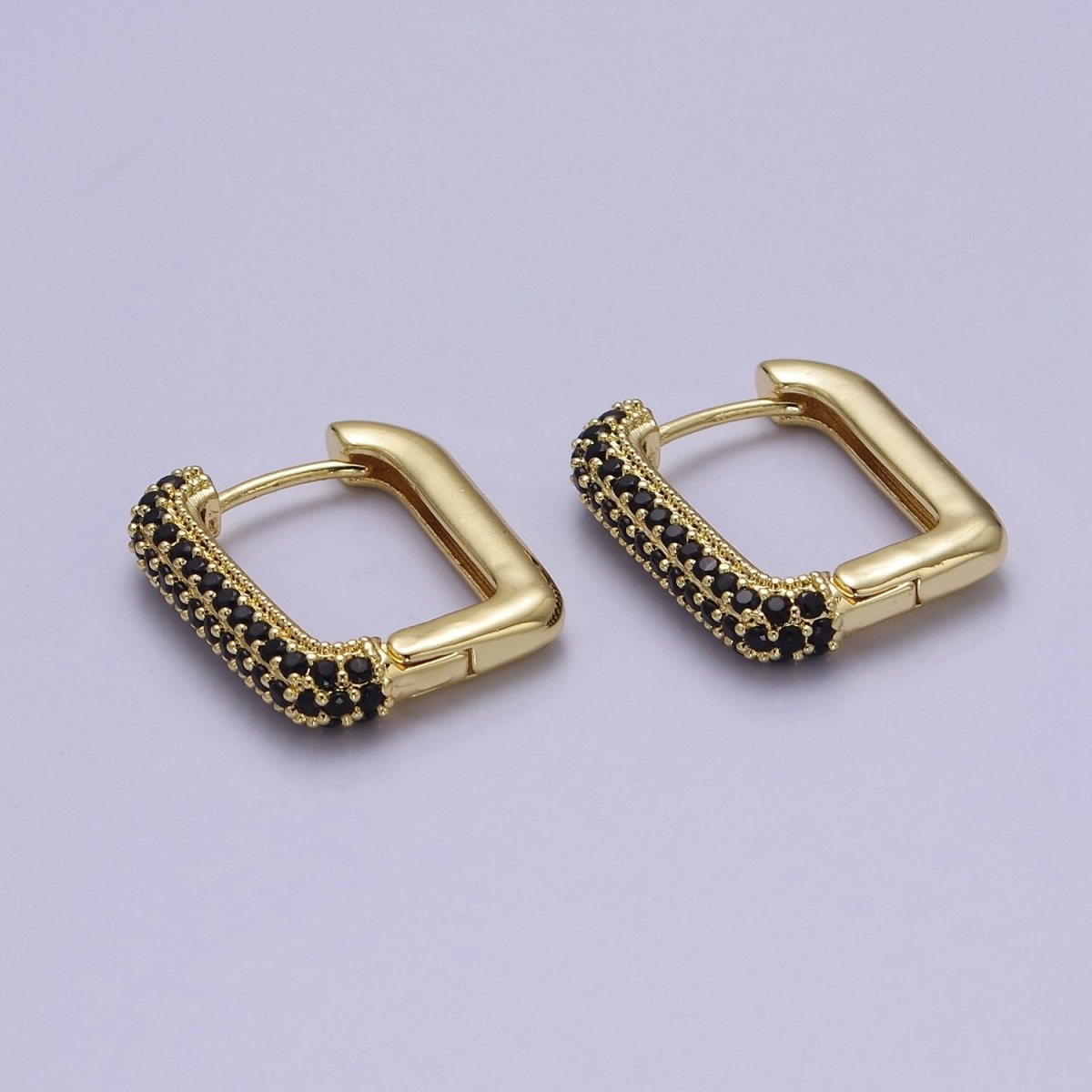 Dainty Gold Huggie Earrings, Rectangle CZ Hoop EarringsV-361