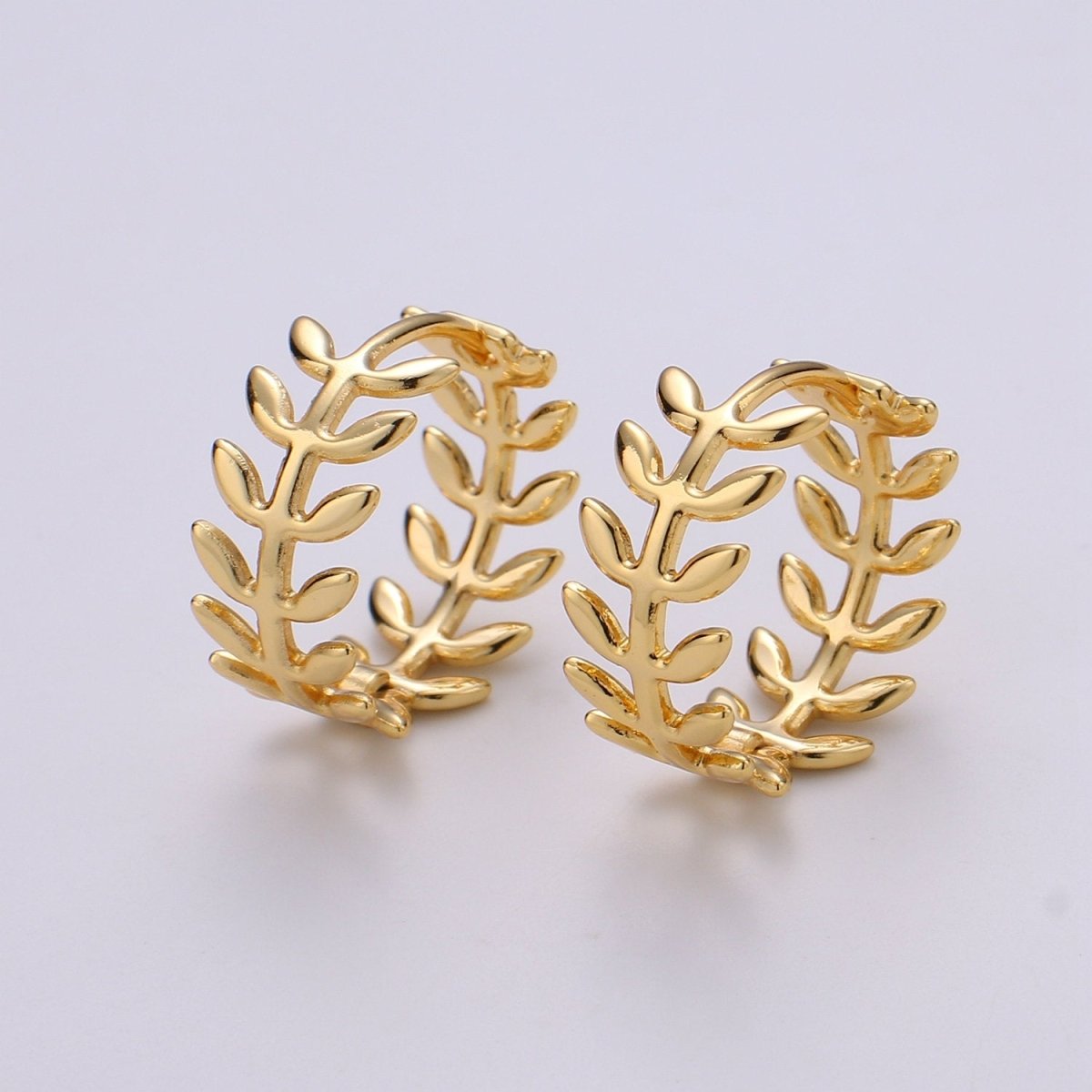 Dainty Gold Leaf Hoop Earrings – 24k Gold Filled Hoop Earring, Inspired by Ancient Greek Laurel Wreaths artistry Jewelry Q-322
