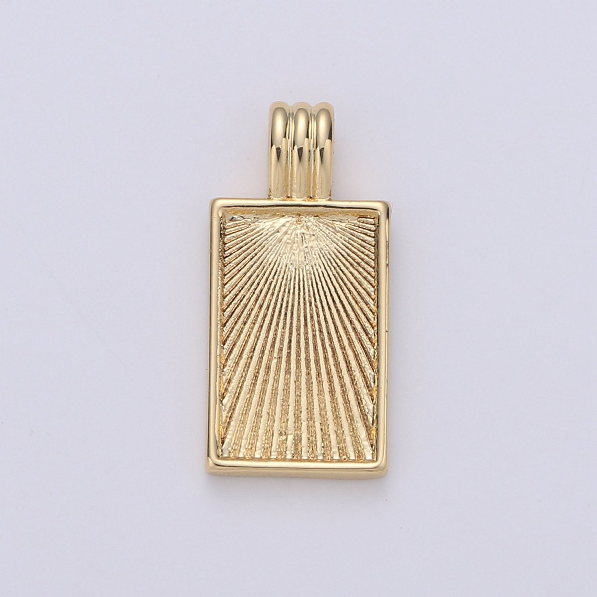 Dainty Gold Medallion Charm 24k Gold Filled Rectangle Pendant Gold Sunburst Charm Necklace Component Supply Geometric Jewelry D-075 I-671