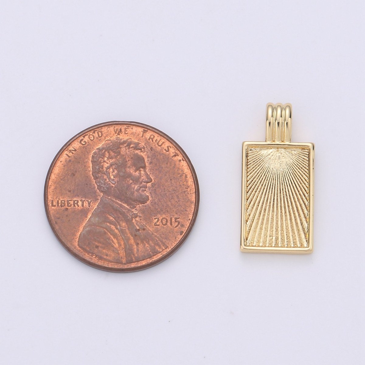 Dainty Gold Medallion Charm 24k Gold Filled Rectangle Pendant Gold Sunburst Charm Necklace Component Supply Geometric Jewelry D-075 I-671