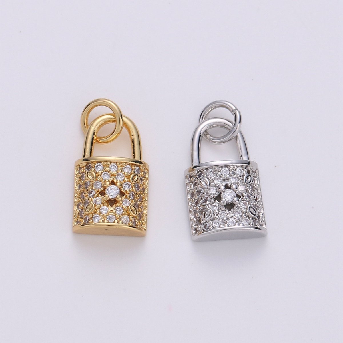 Dainty Gold Micro Pave Lock charm for Jewelry making, Minimalist Padlock charm for Bracelet Necklace Earring Component Silver Padlock Charm, D-061 D-062