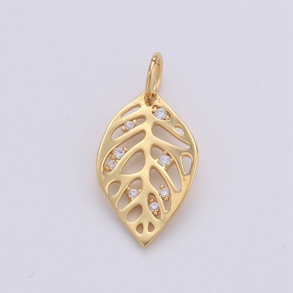 Dainty Gold Monstera Leaf Charms Pendant, Gold Leaf Charm DIY Earring Necklace Jewelry Accessory DIY Craft Micro Pave Charm D-571 - DLUXCA