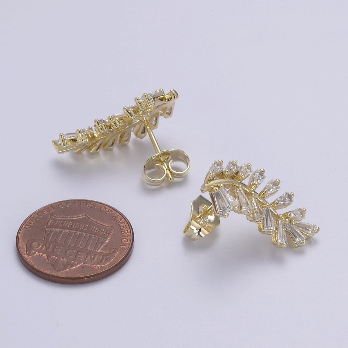 Dainty Gold Olive Leaf Earring Stud Earrings, Ear Climber, Delicate Earrings, Minimalist, Edgy Earrings CZ Cubic Simple earring Gift for Her V-159 - DLUXCA