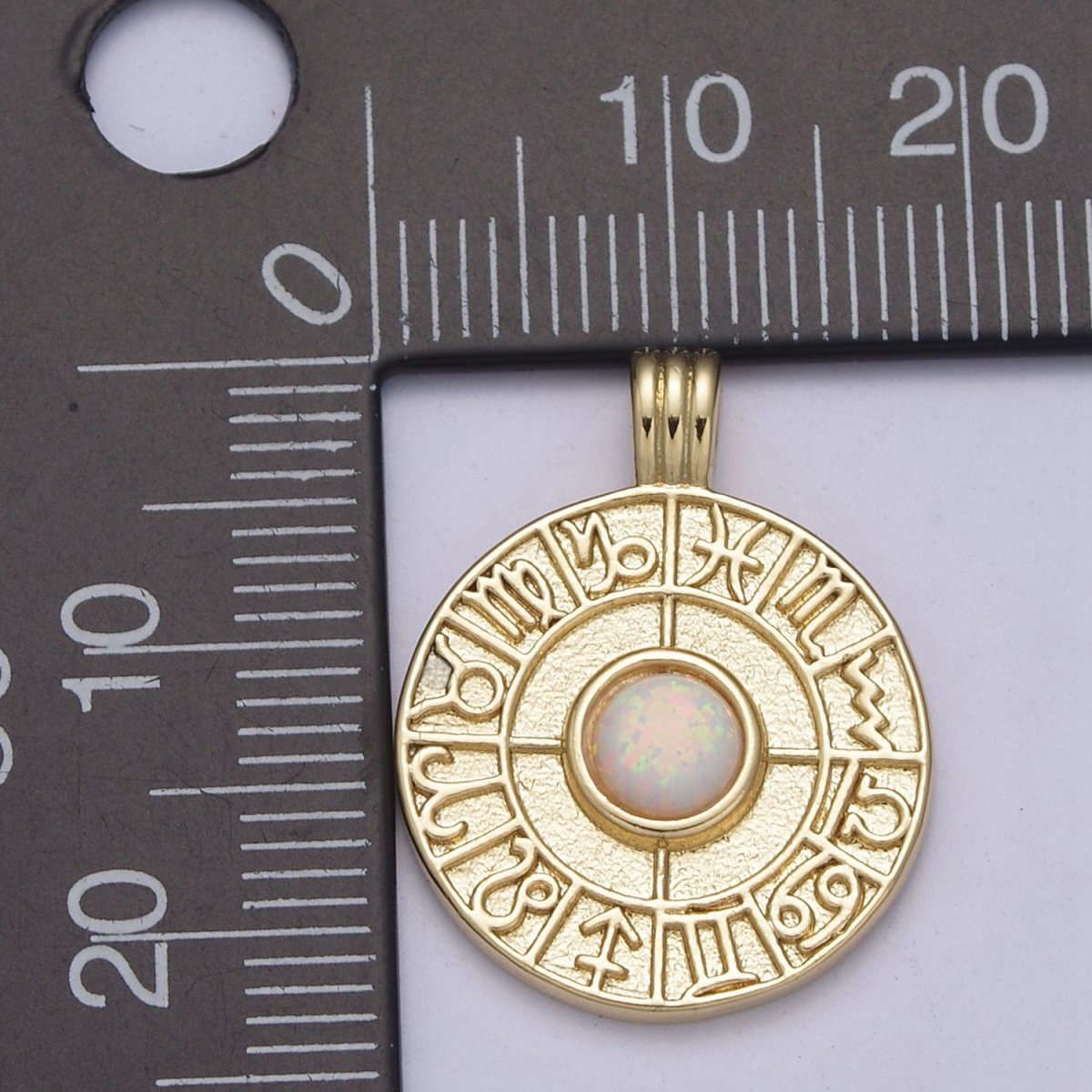 Dainty Gold Opal Zodiac Medallion Horoscope Coin Pendant H-281 H-283 H-284