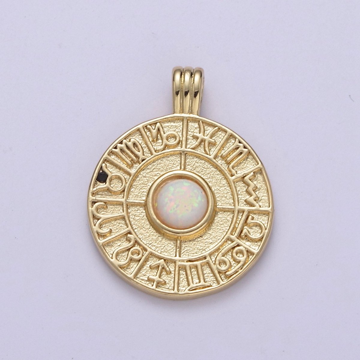 Dainty Gold Opal Zodiac Medallion Horoscope Coin Pendant H-281 H-283 H-284