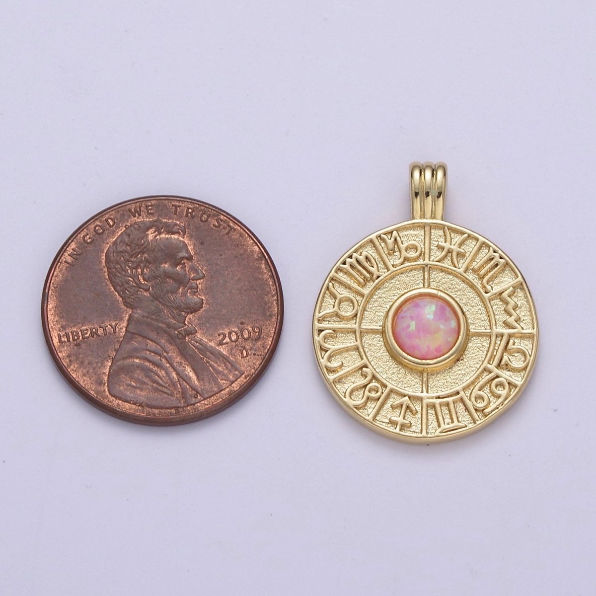 Dainty Gold Opal Zodiac Medallion Horoscope Coin Pendant H-281 H-283 H-284