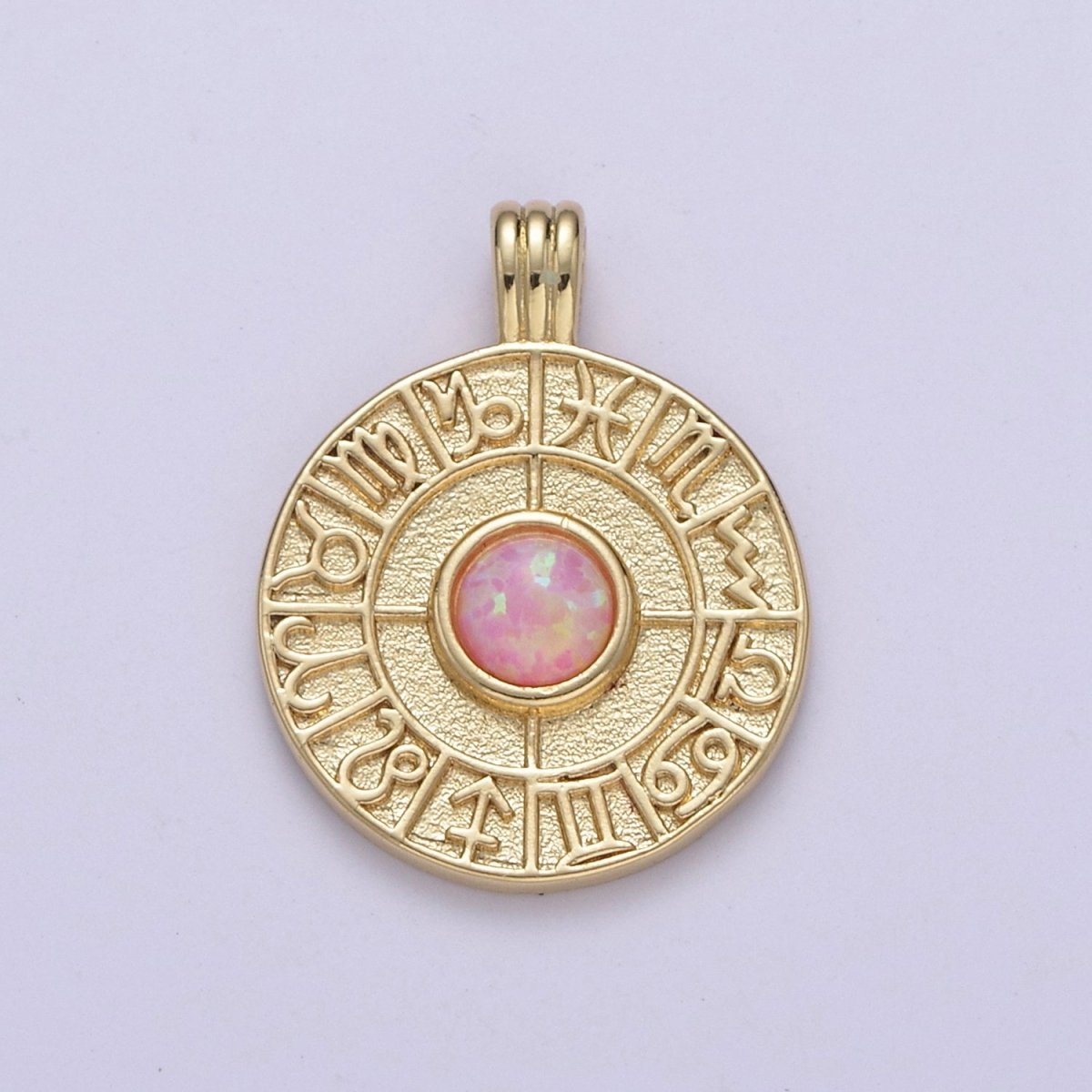 Dainty Gold Opal Zodiac Medallion Horoscope Coin Pendant H-281 H-283 H-284