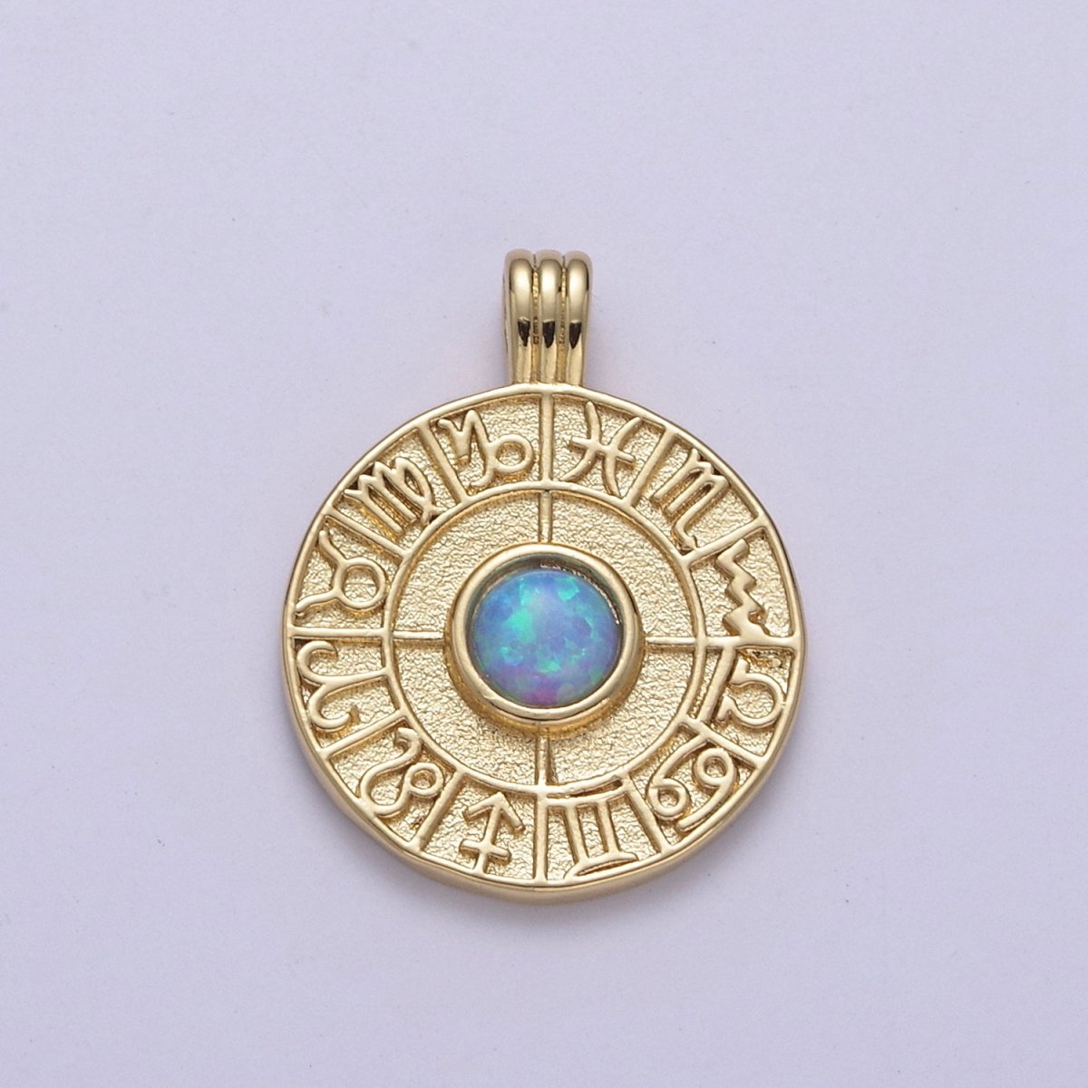 Dainty Gold Opal Zodiac Medallion Horoscope Coin Pendant H-281 H-283 H-284