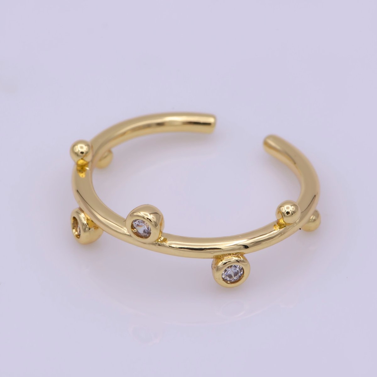 Dainty Gold Open Ring adjustable Round Cz Bezel cut for minimalist jewelry U-014