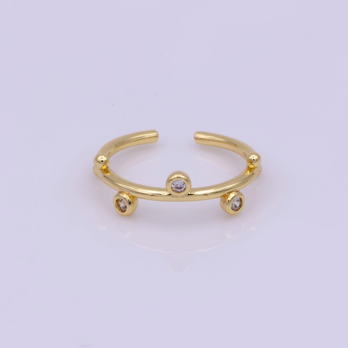 Dainty Gold Open Ring adjustable Round Cz Bezel cut for minimalist jewelry U-014
