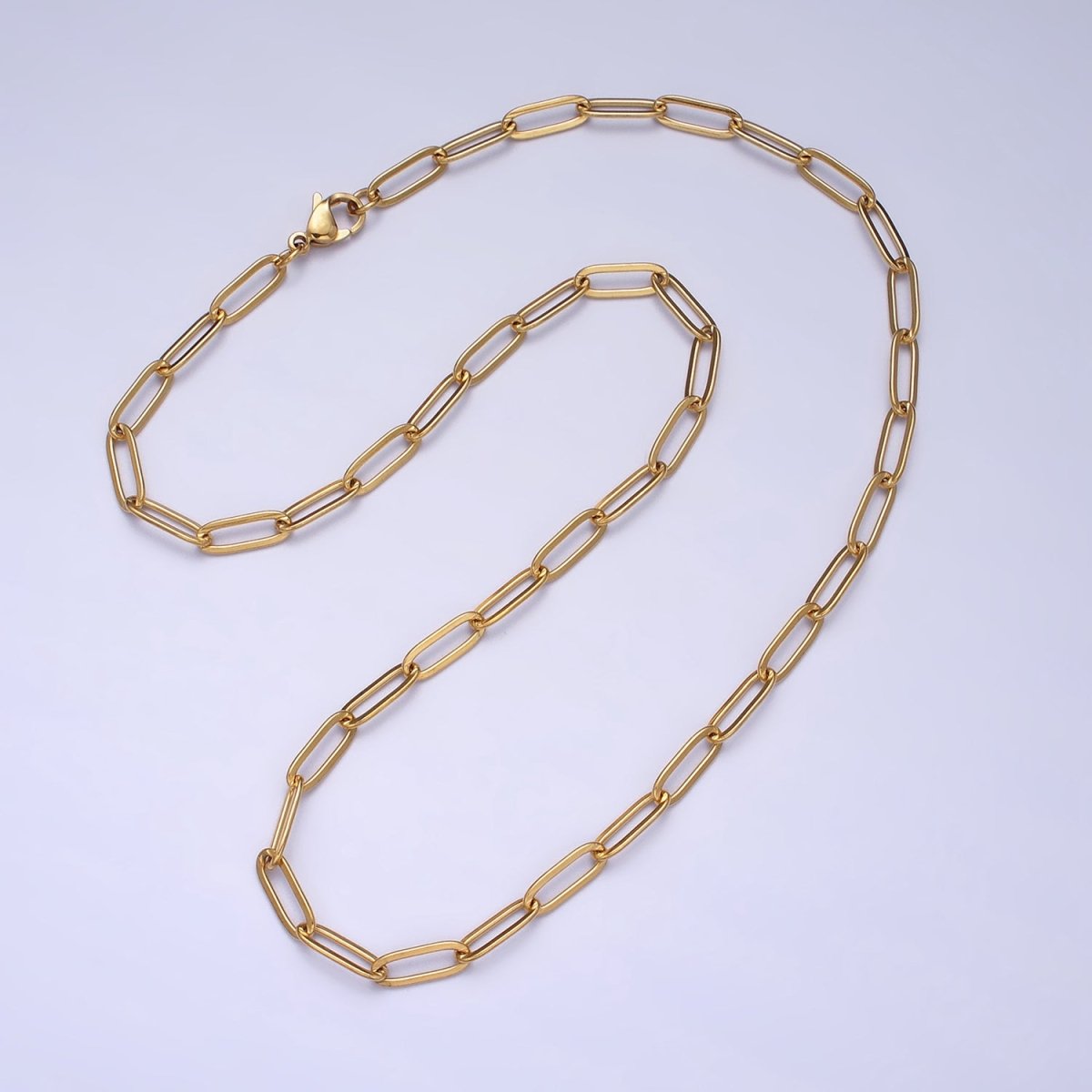 Dainty Gold Paperclip Link Chain Necklace Elongated Chain Necklace Stainless Steel Chain 17.7 inch Long | WA-1623 WA-1624