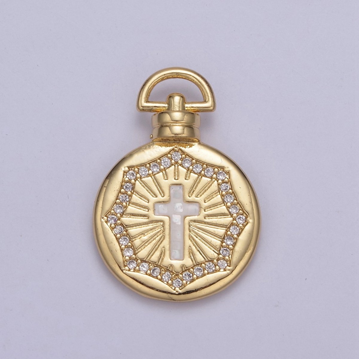 Dainty Gold Pink Shell Cross Pendant Micro Pave Round Medallion Pink / White Shell Religious Jewelry Making H-613 H-618