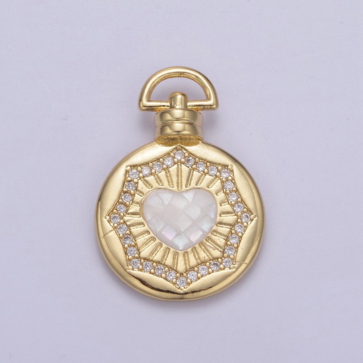 Dainty Gold Pink Shell Heart Pendant Micro Pave Round Medallion Pink / White Shell Valentine Jewelry Making H-700 H-706
