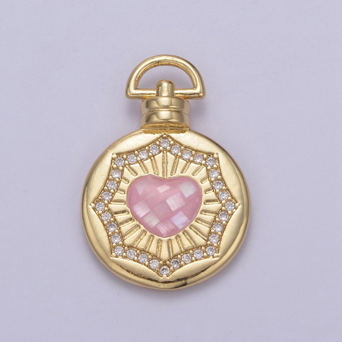Dainty Gold Pink Shell Heart Pendant Micro Pave Round Medallion Pink / White Shell Valentine Jewelry Making H-700 H-706