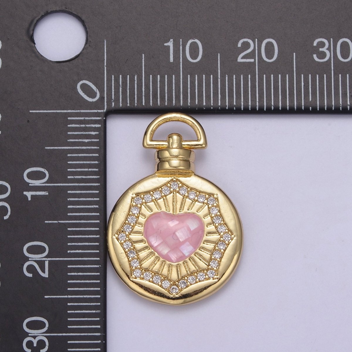 Dainty Gold Pink Shell Heart Pendant Micro Pave Round Medallion Pink / White Shell Valentine Jewelry Making H-700 H-706
