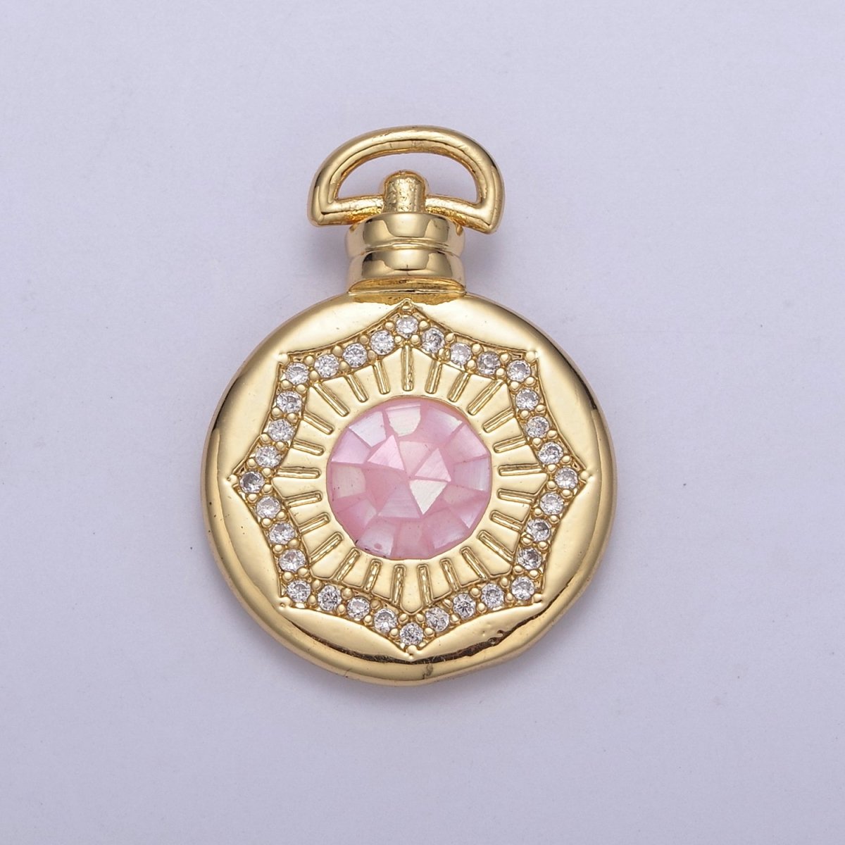 Dainty Gold Pink Shell Sun Pendant Micro Pave Round Medallion Pink / White Shell Celestial Jewelry Making H-717 H-726