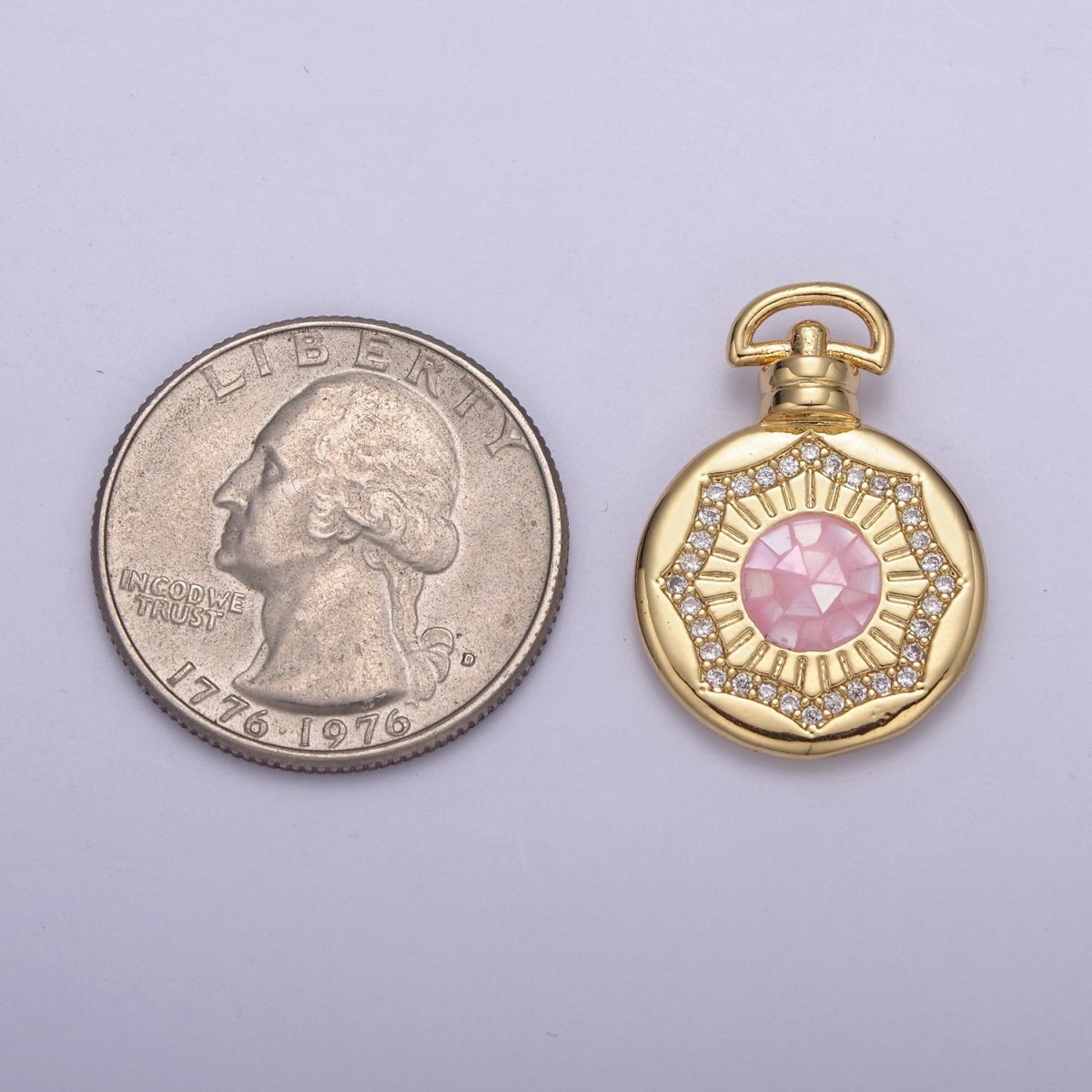 Dainty Gold Pink Shell Sun Pendant Micro Pave Round Medallion Pink / White Shell Celestial Jewelry Making H-717 H-726