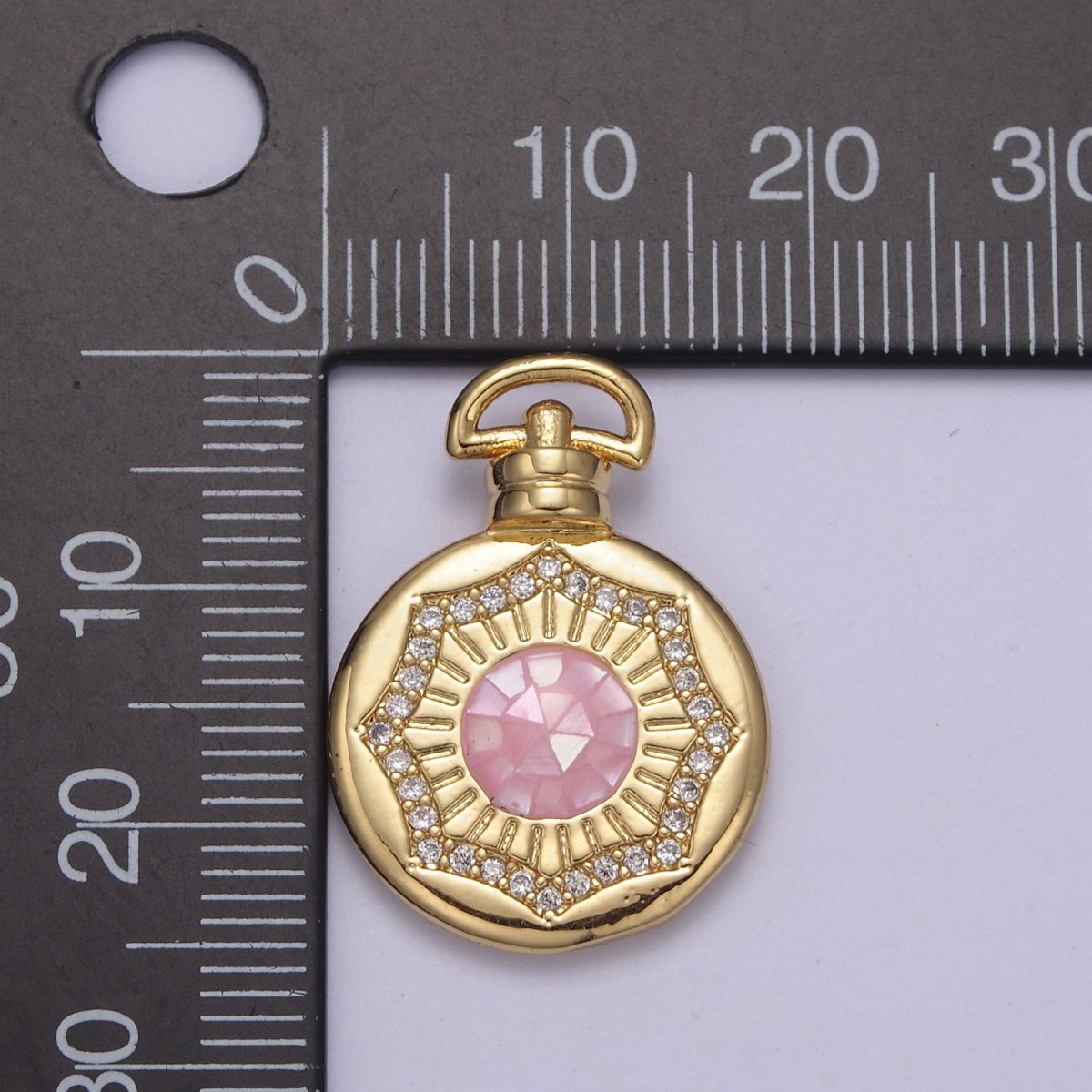Dainty Gold Pink Shell Sun Pendant Micro Pave Round Medallion Pink / White Shell Celestial Jewelry Making H-717 H-726